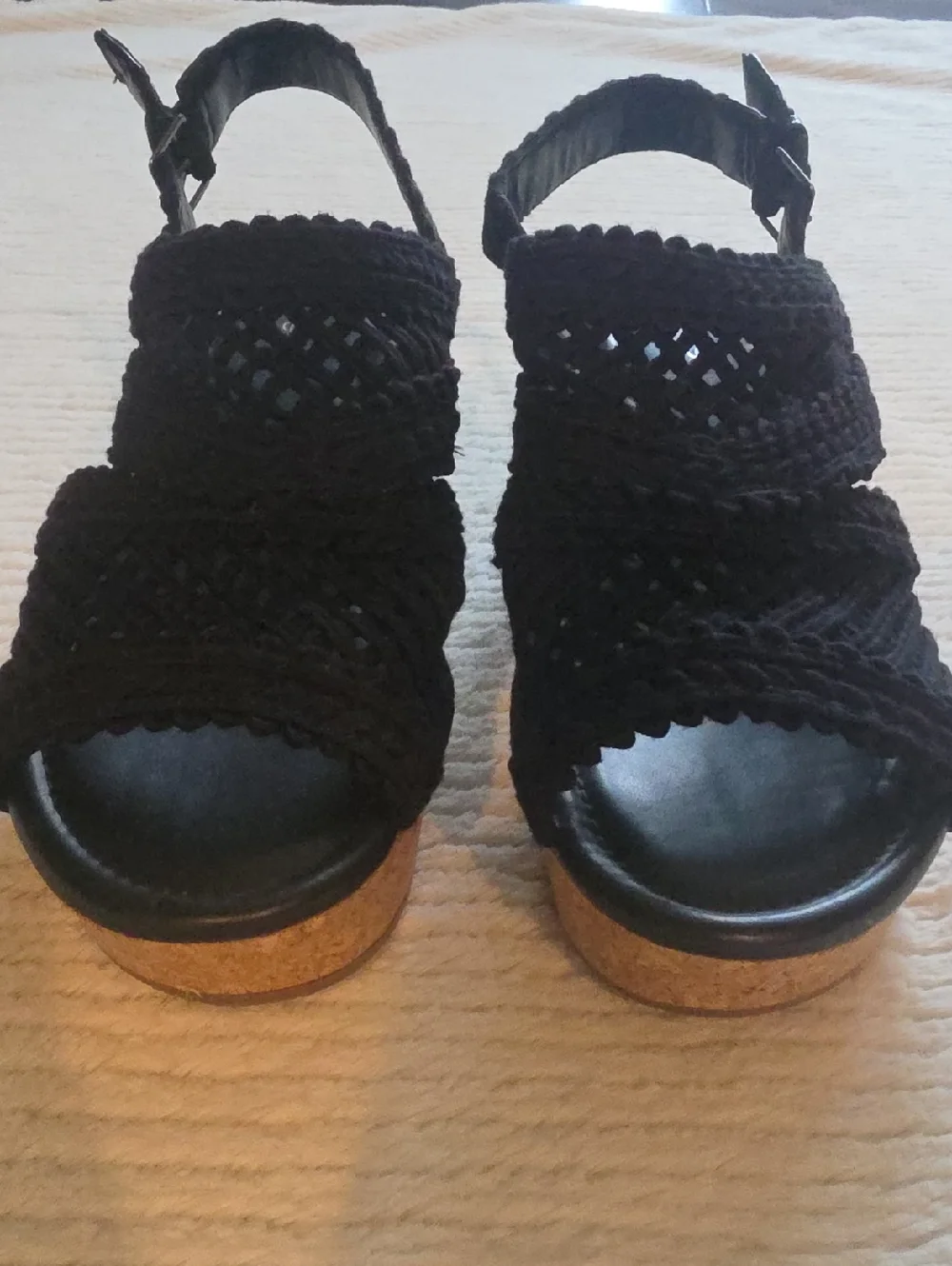 Maurices Black Crochet Wedge Sandals - Picture 1 of 5